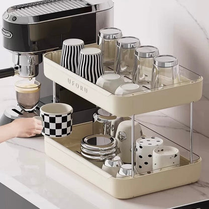 Creamy White Desktop Storage Rack｜Double-Layer with Drip Tray - Multi-Functional Organizer