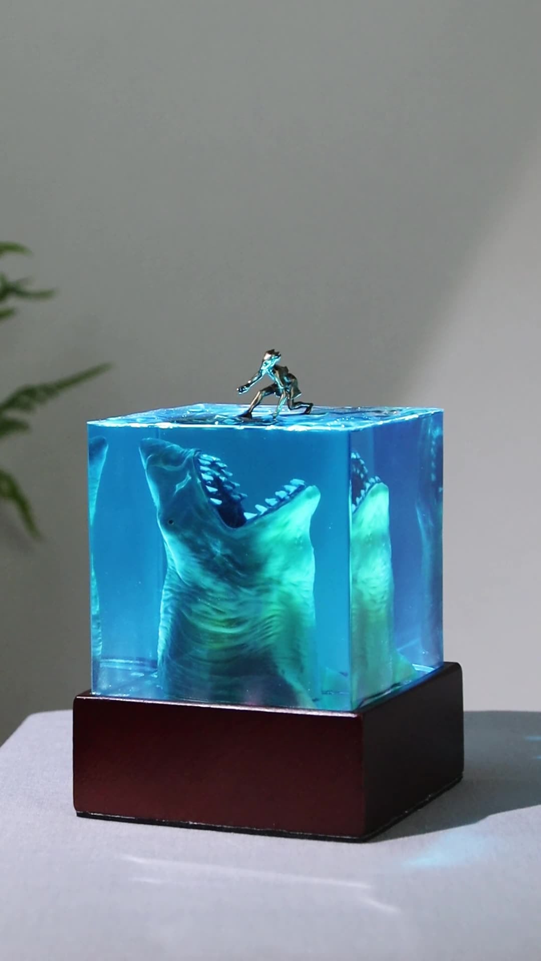 Handmade Jaws & Surfer Boy Resin Table Lamp