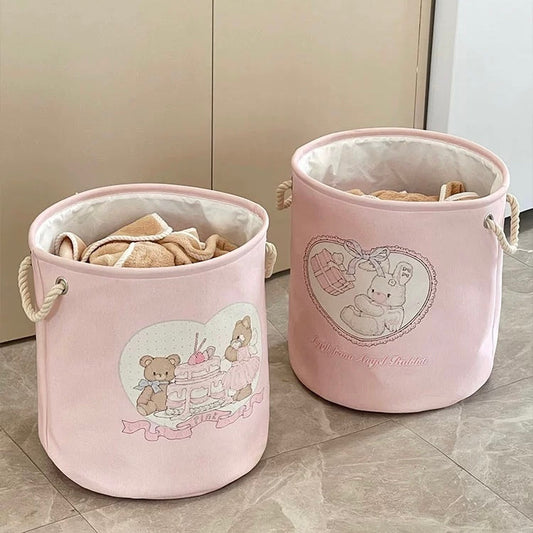 Cute Bear and Bunny Linen Storage Bag/Laundry Basket - Foldable. Water-Resistant. Durable for Clothes and Toys