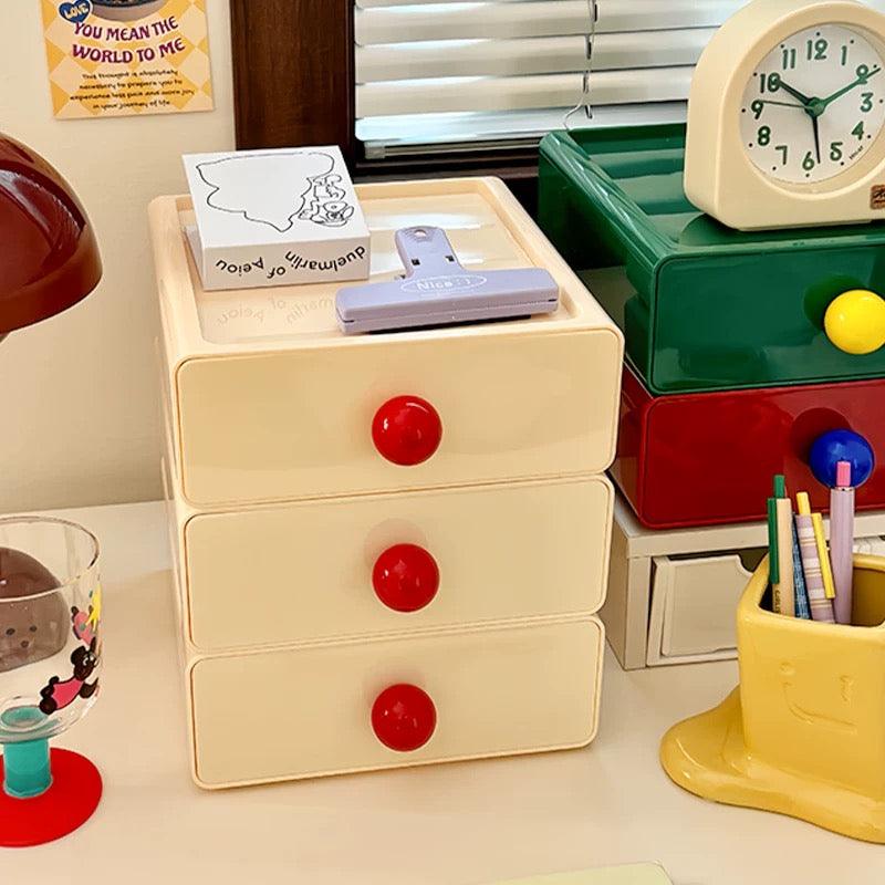 Cute Round Handle Desktop Storage Drawer – Stackable Organizer for Home and Office