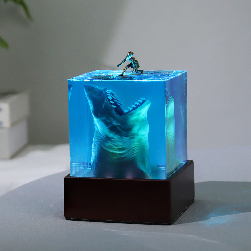 Handmade Jaws & Surfer Boy Resin Table Lamp