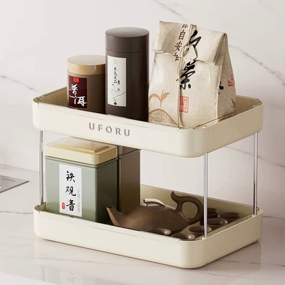 Creamy White Desktop Storage Rack｜Double-Layer with Drip Tray - Multi-Functional Organizer