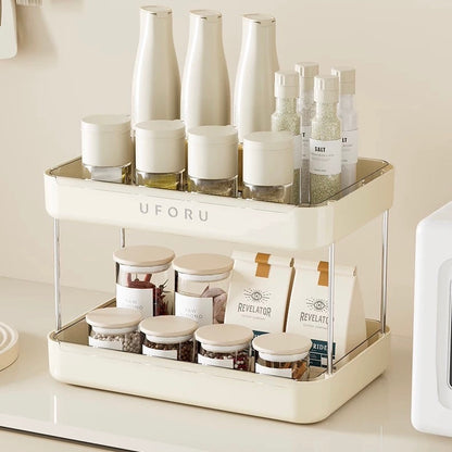 Creamy White Desktop Storage Rack｜Double-Layer with Drip Tray - Multi-Functional Organizer