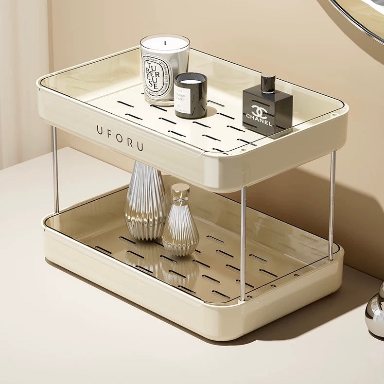 Creamy White Desktop Storage Rack｜Double-Layer with Drip Tray - Multi-Functional Organizer