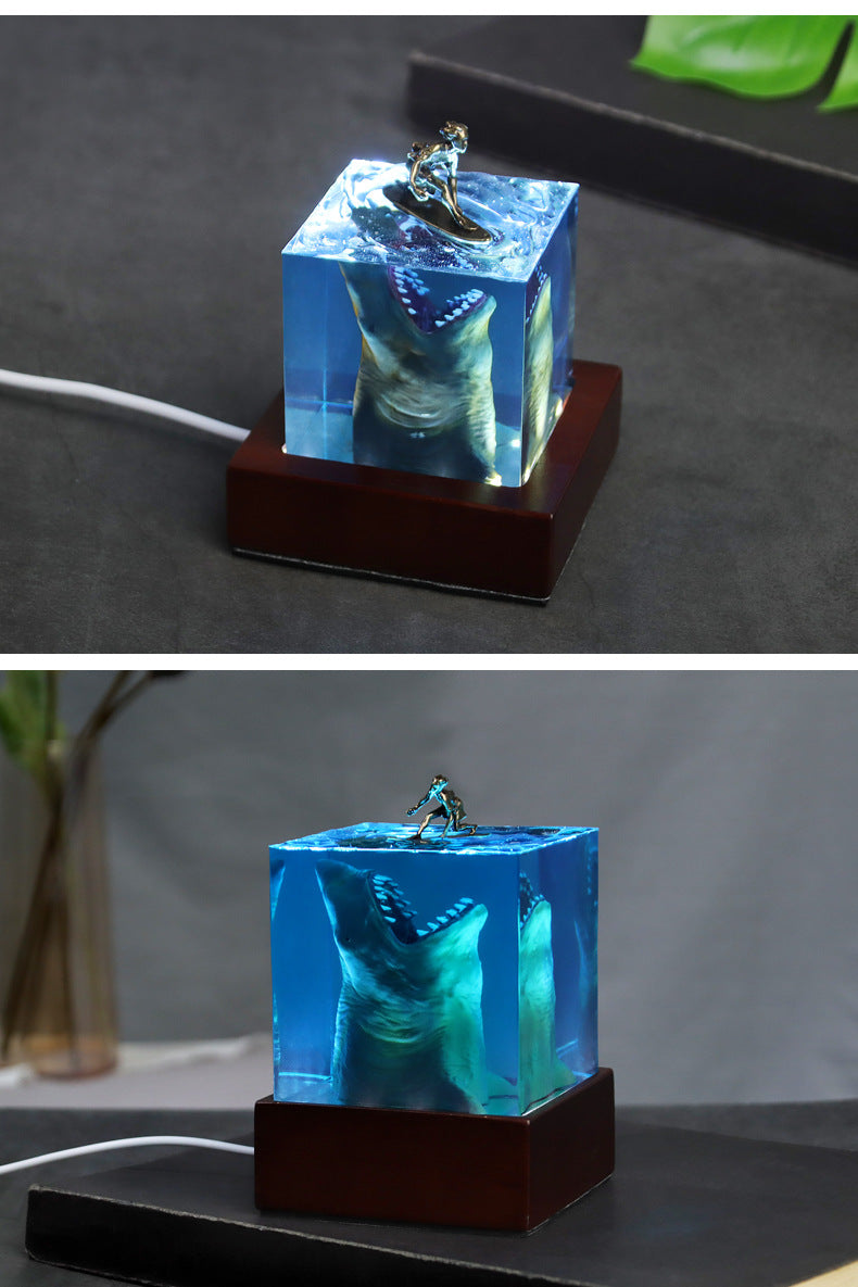 Handmade Jaws & Surfer Boy Resin Table Lamp