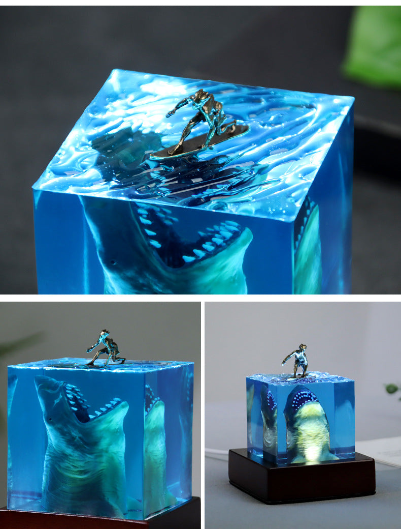 Handmade Jaws & Surfer Boy Resin Table Lamp