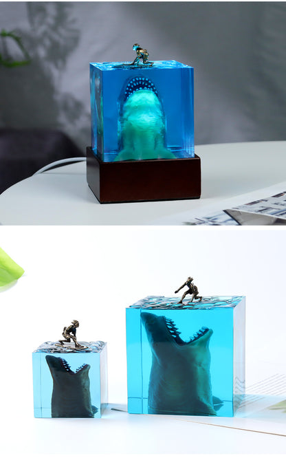 Handmade Jaws & Surfer Boy Resin Table Lamp