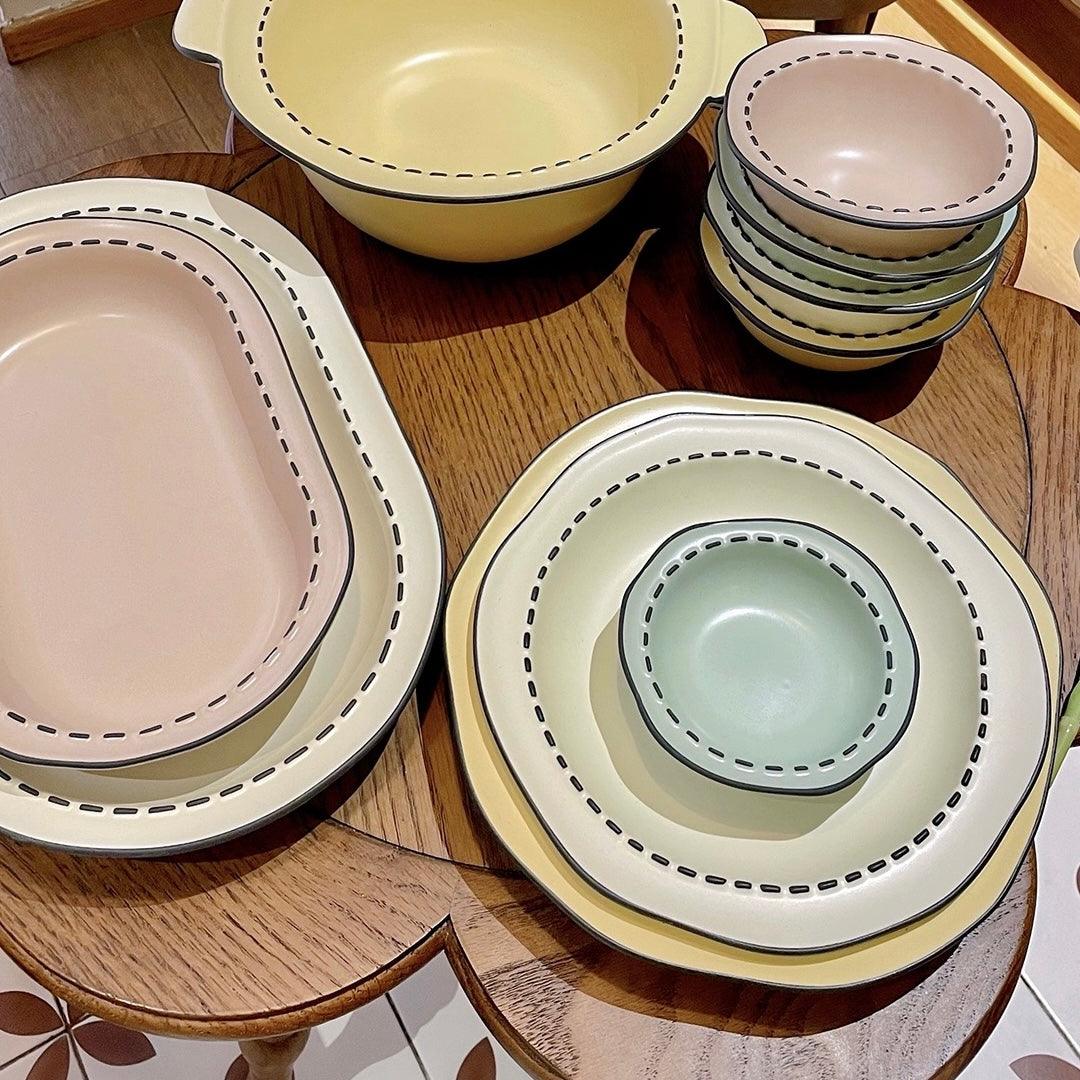 Comic Style Handcrafted Ceramic Dinnerware Set | Unique 2D Aesthetic. 4 Colors Available