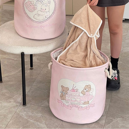 Cute Bear and Bunny Linen Storage Bag/Laundry Basket - Foldable. Water-Resistant. Durable for Clothes and Toys