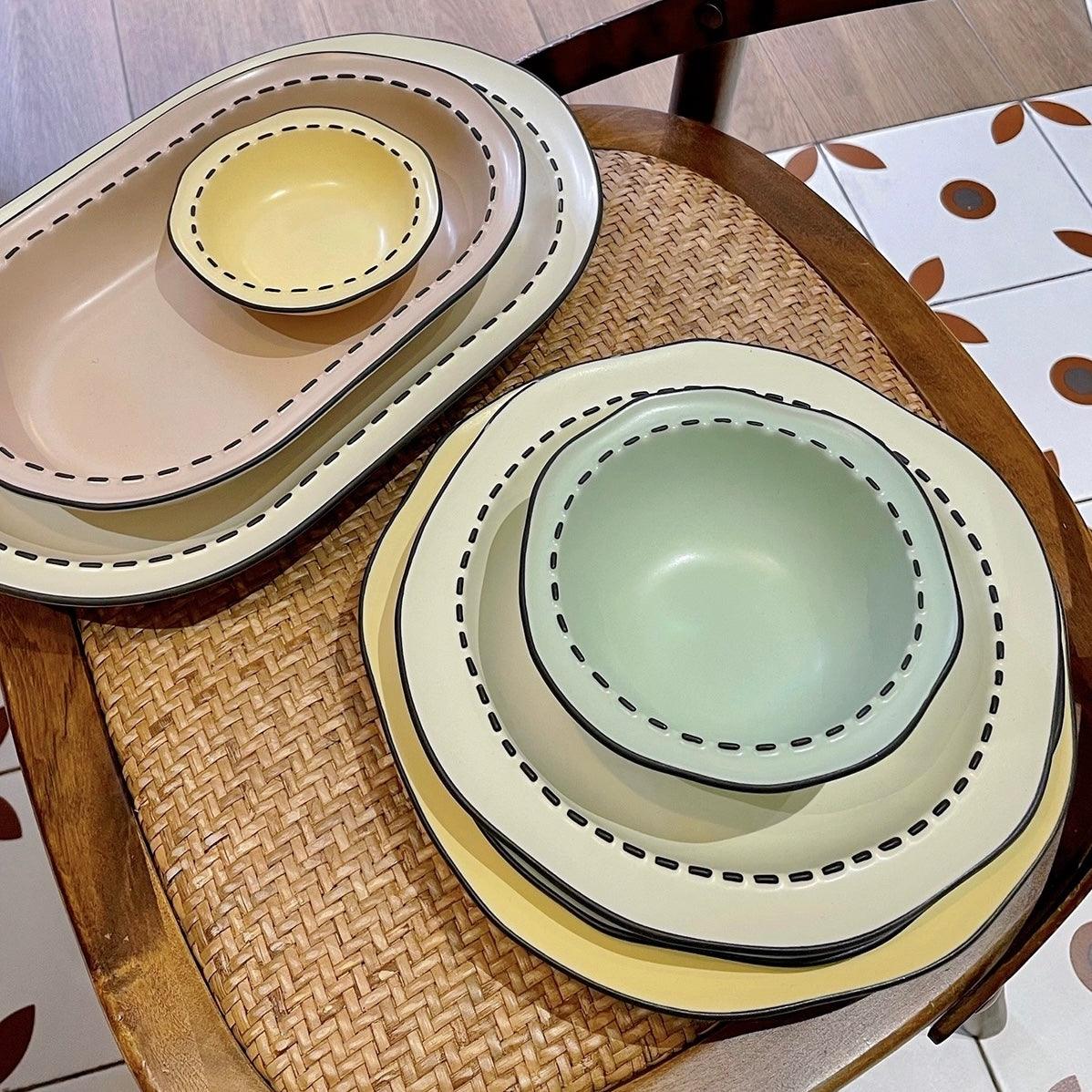 Comic Style Handcrafted Ceramic Dinnerware Set | Unique 2D Aesthetic. 4 Colors Available