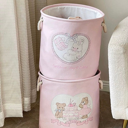 Cute Bear and Bunny Linen Storage Bag/Laundry Basket - Foldable. Water-Resistant. Durable for Clothes and Toys