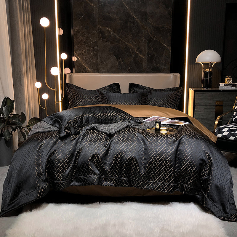 Black Gold Cotton Satin Duvet Cover Set