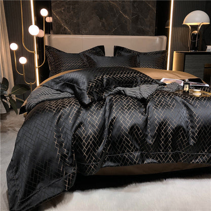 Black Gold Cotton Satin Duvet Cover Set