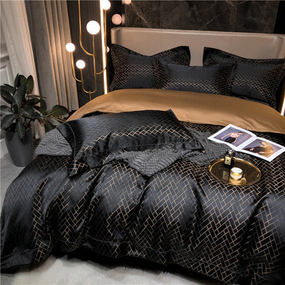 Black Gold Cotton Satin Duvet Cover Set