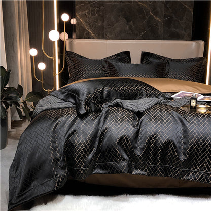 Black Gold Cotton Satin Duvet Cover Set