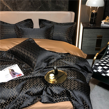 Black Gold Cotton Satin Duvet Cover Set