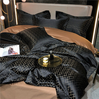 Black Gold Cotton Satin Duvet Cover Set