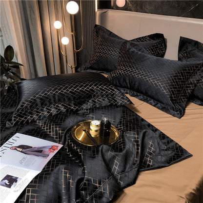 Black Gold Cotton Satin Duvet Cover Set