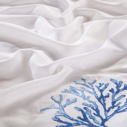 Blue Embroidery White Egyptian Cotton Silky Soft Duvet Cover