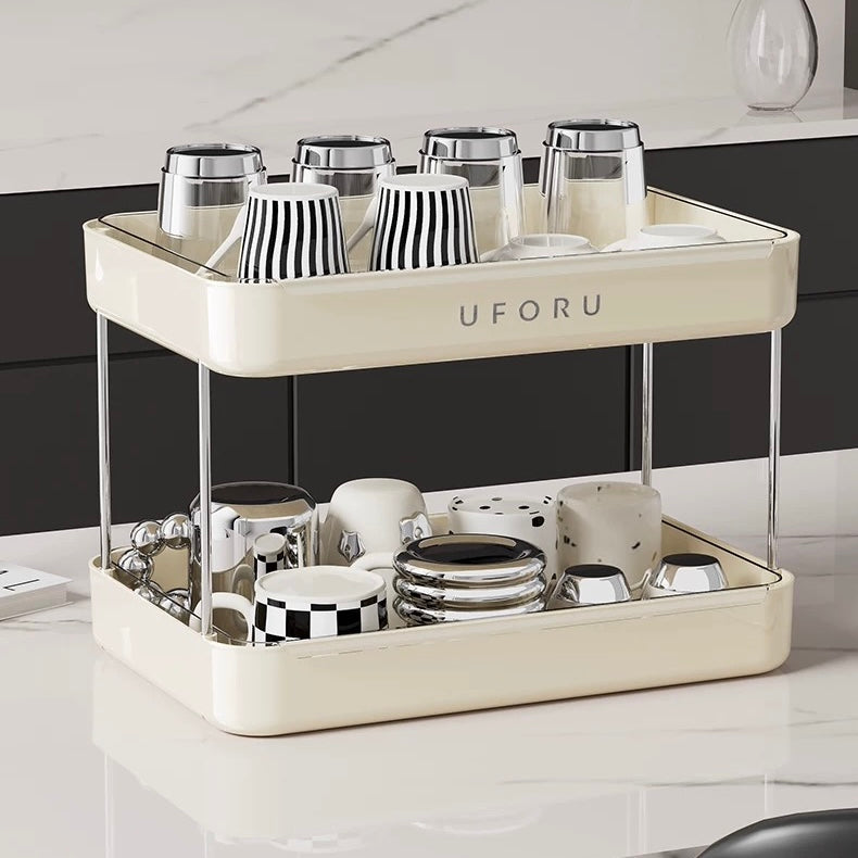 Creamy White Desktop Storage Rack｜Double-Layer with Drip Tray - Multi-Functional Organizer