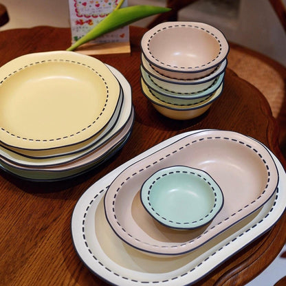 Comic Style Handcrafted Ceramic Dinnerware Set | Unique 2D Aesthetic. 4 Colors Available