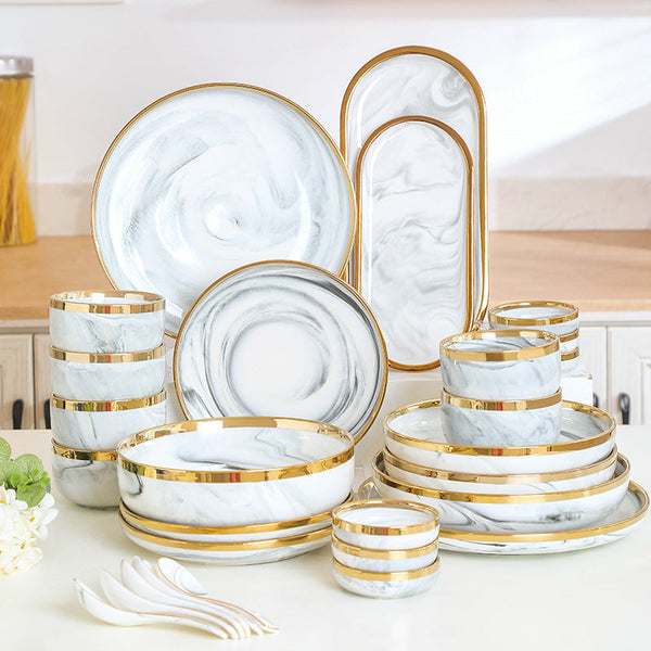 Catalina White Marble Luxury Dinnerware Set