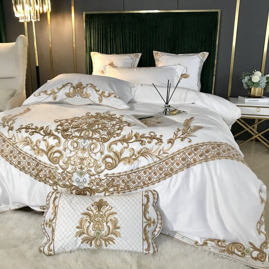 Josie Traditional Motif Embroidered Satin Cotton Duvet Cover Set