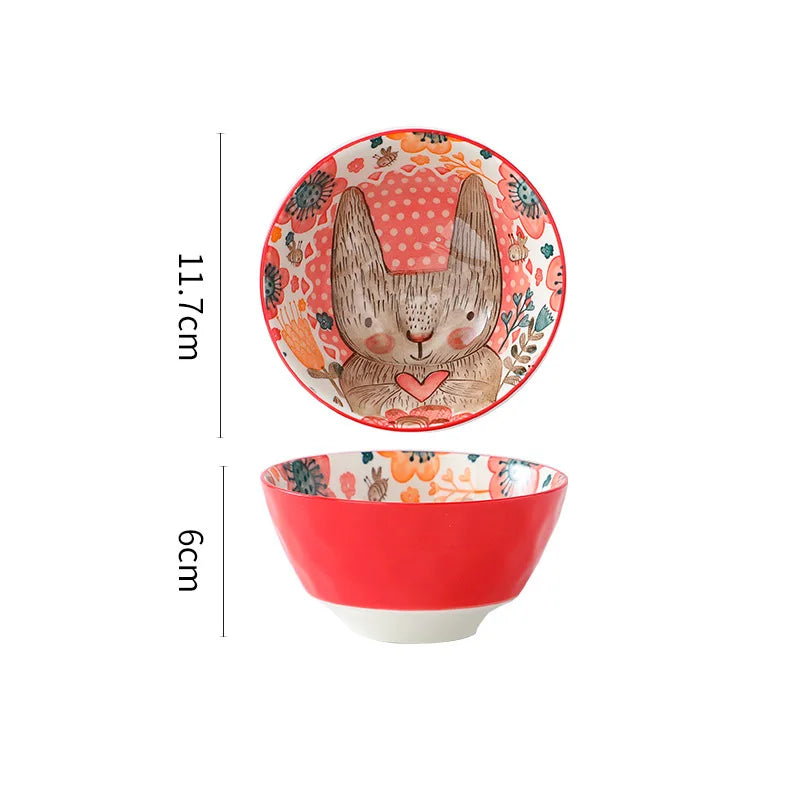 Forest Animal Design Household Handle Ceramic Bowl