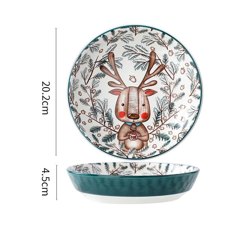 Forest Animal Design Household Handle Ceramic Bowl