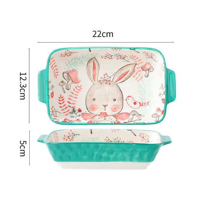 Forest Animal Design Household Handle Ceramic Bowl