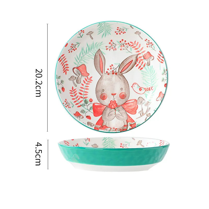 Forest Animal Design Household Handle Ceramic Bowl