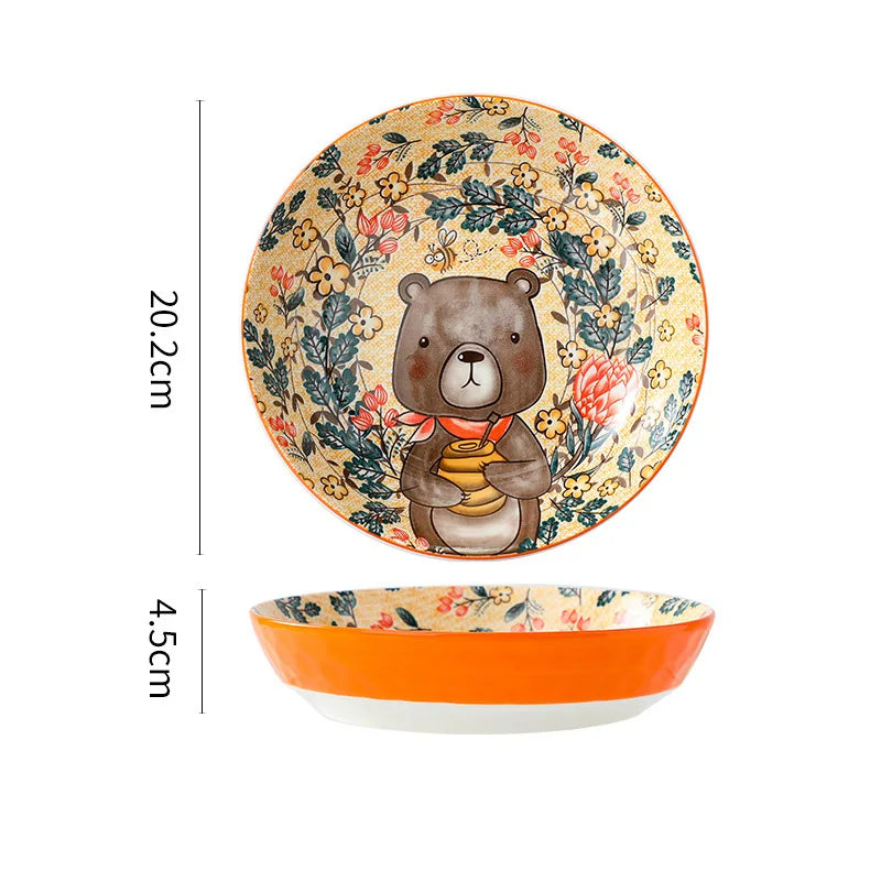 Forest Animal Design Household Handle Ceramic Bowl