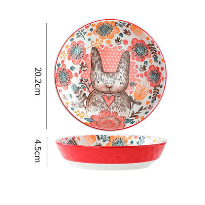 Forest Animal Design Household Handle Ceramic Bowl