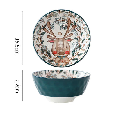 Forest Animal Design Household Handle Ceramic Bowl