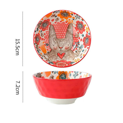 Forest Animal Design Household Handle Ceramic Bowl