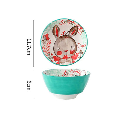 Forest Animal Design Household Handle Ceramic Bowl