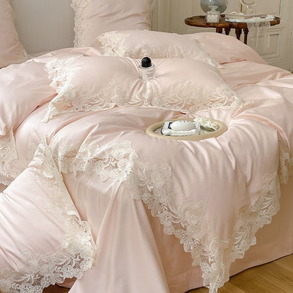 French Romantic Wedding Chic White Lace Bedding Set