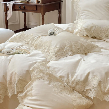 French Romantic Wedding Chic White Lace Bedding Set