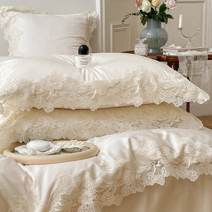 French Romantic Wedding Chic White Lace Bedding Set