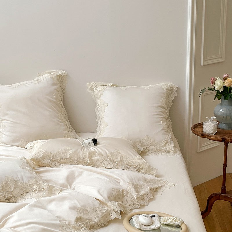 French Romantic Wedding Chic White Lace Bedding Set