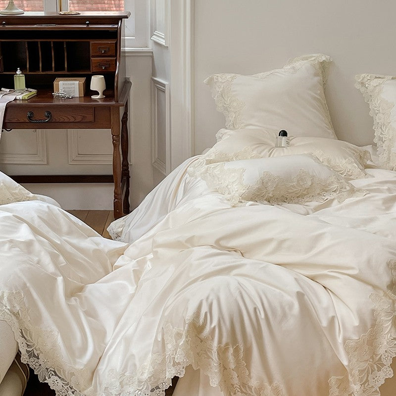 French Romantic Wedding Chic White Lace Bedding Set