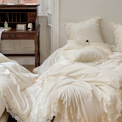 French Romantic Wedding Chic White Lace Bedding Set