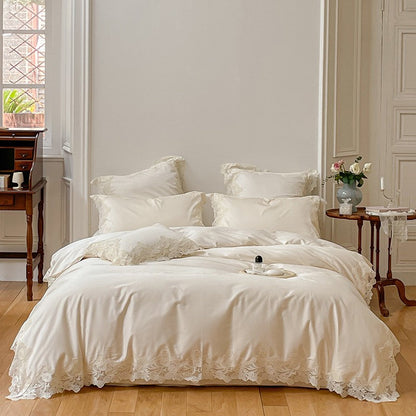 French Romantic Wedding Chic White Lace Bedding Set