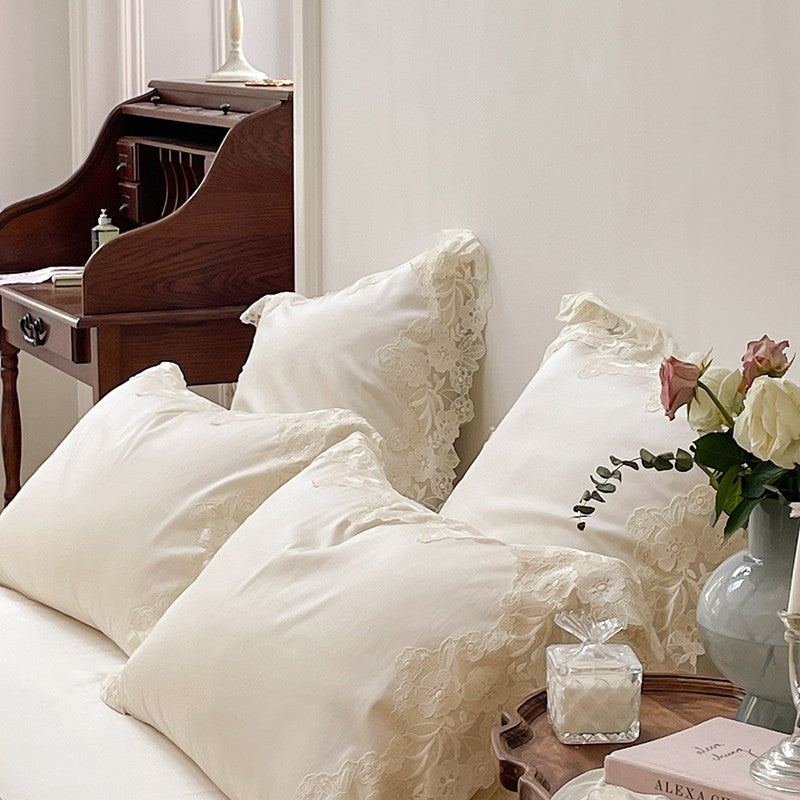 French Romantic Wedding Chic White Lace Bedding Set