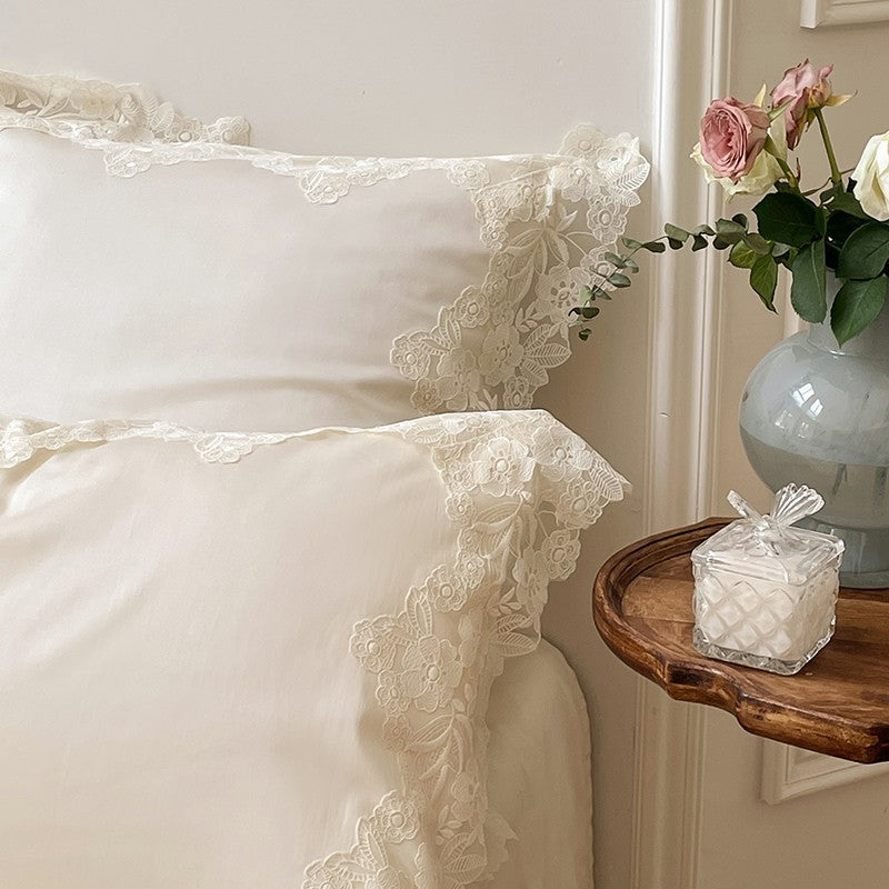 French Romantic Wedding Chic White Lace Bedding Set