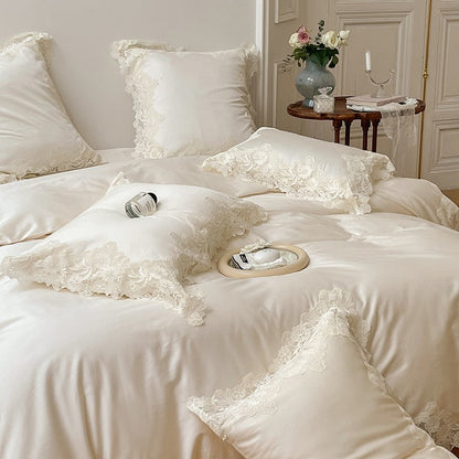 French Romantic Wedding Chic White Lace Bedding Set