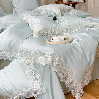 French Romantic Wedding Chic White Lace Bedding Set