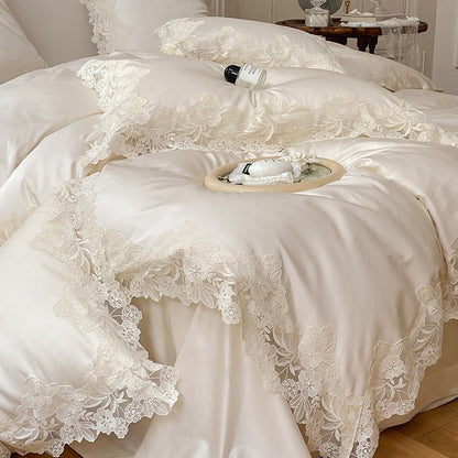 French Romantic Wedding Chic White Lace Bedding Set