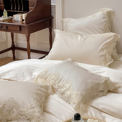 French Romantic Wedding Chic White Lace Bedding Set