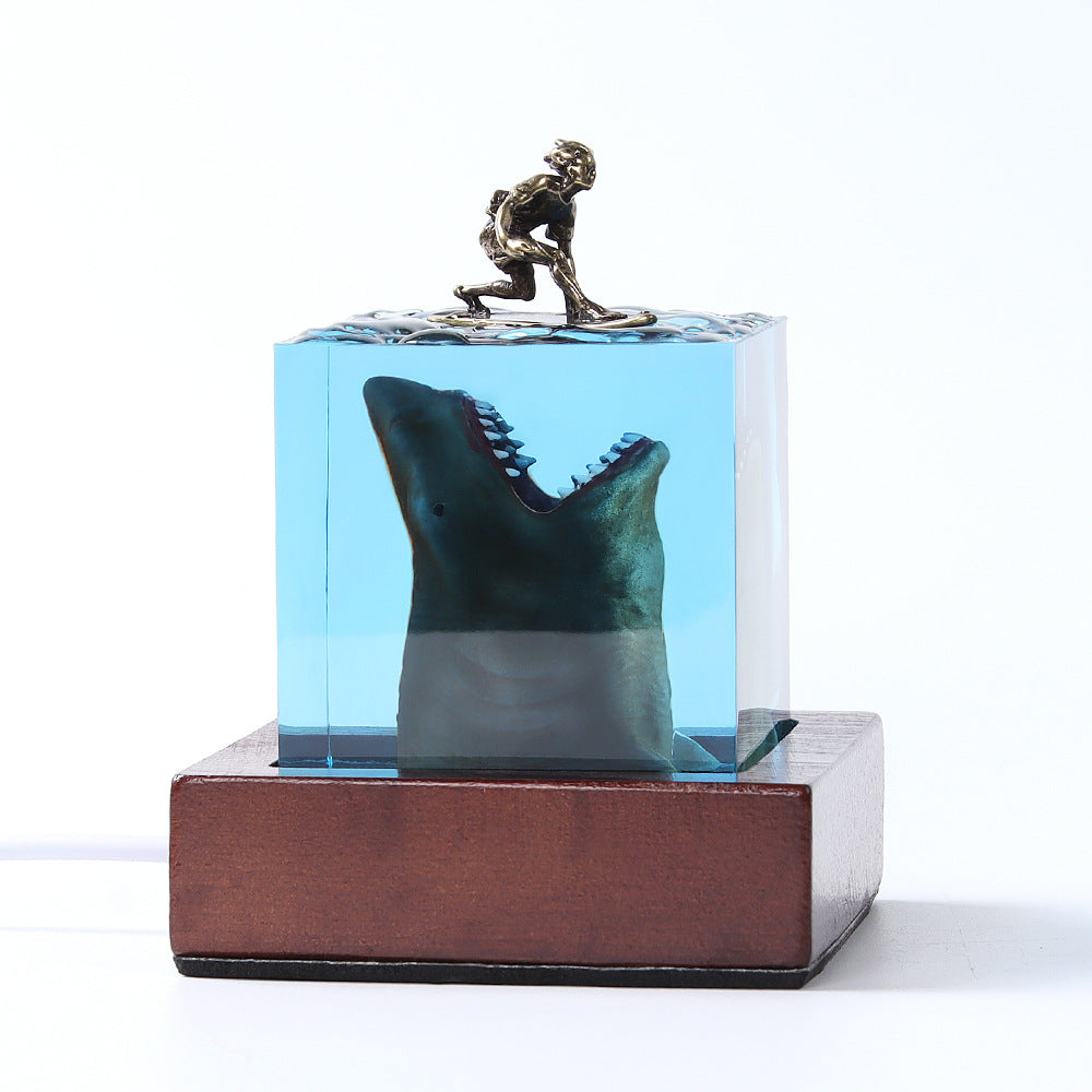 Handmade Jaws & Surfer Boy Resin Table Lamp